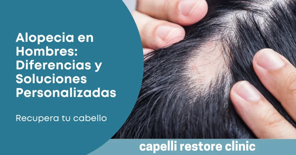 Hombre tocándose el cabello mientras observa su reflejo, representando preocupación por la caída del cabello.